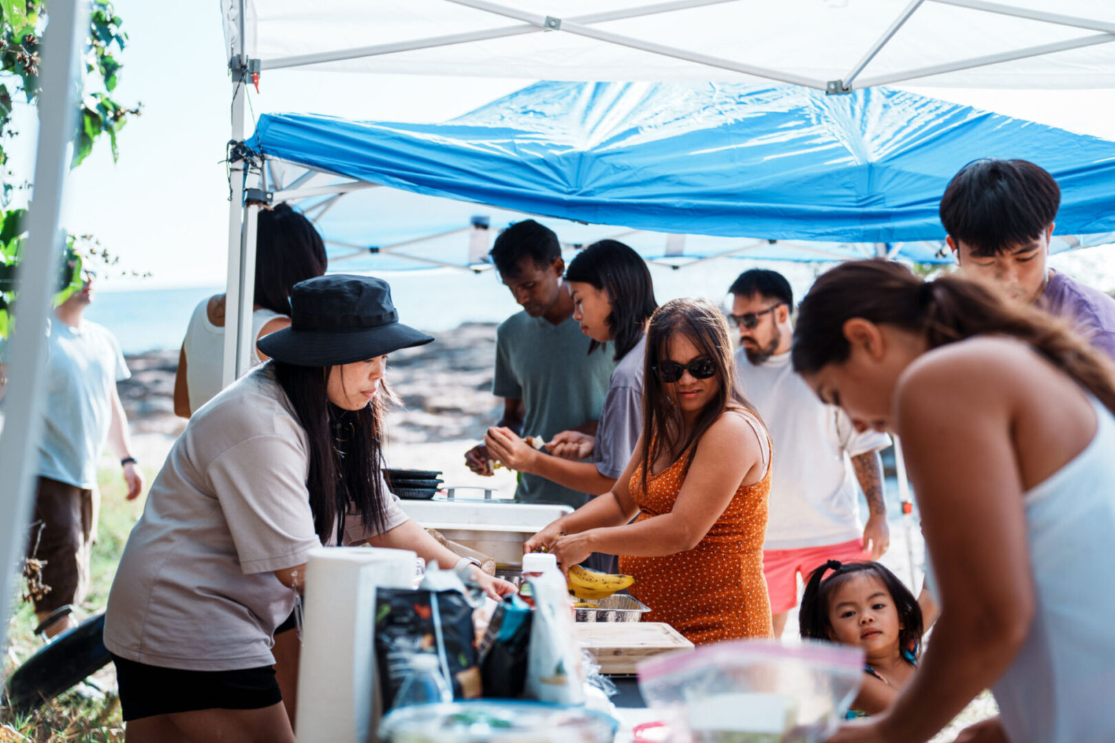 Outdoor gathering under tents