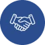 Handshake icon on blue circle background